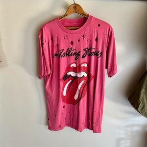 BUCKLE The Rolling Stones Pink Tee Destroyed Fabric Oversized XS Shirt